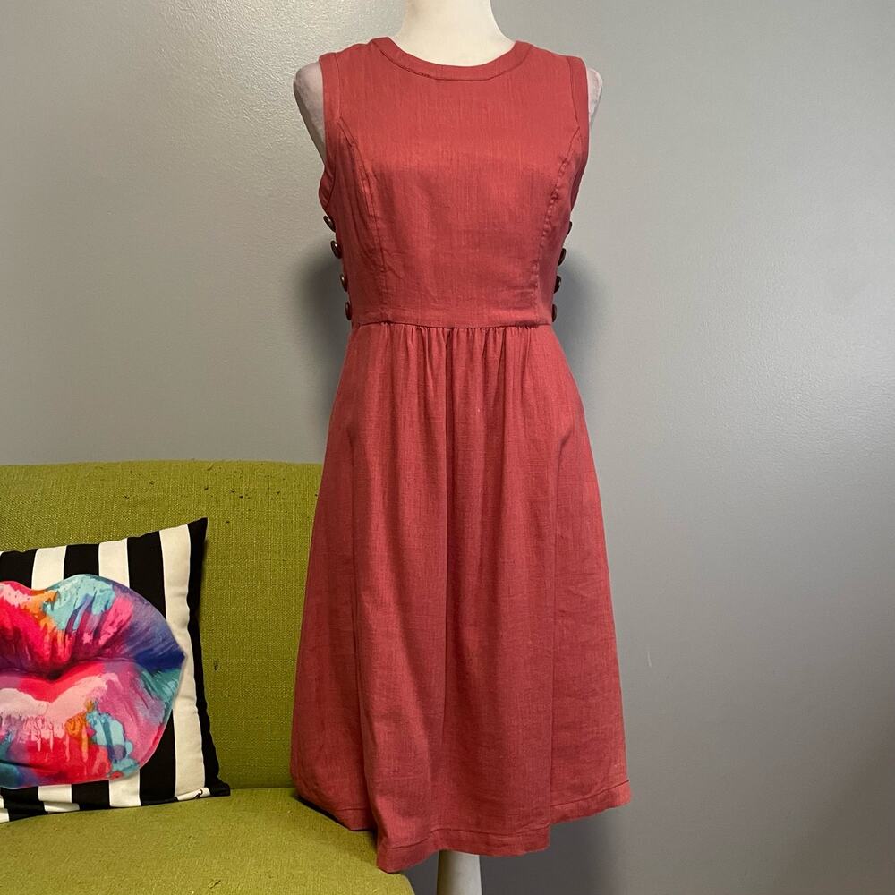 ModCloth Being Breezy Pink Linen Blend A-Line Button Dress